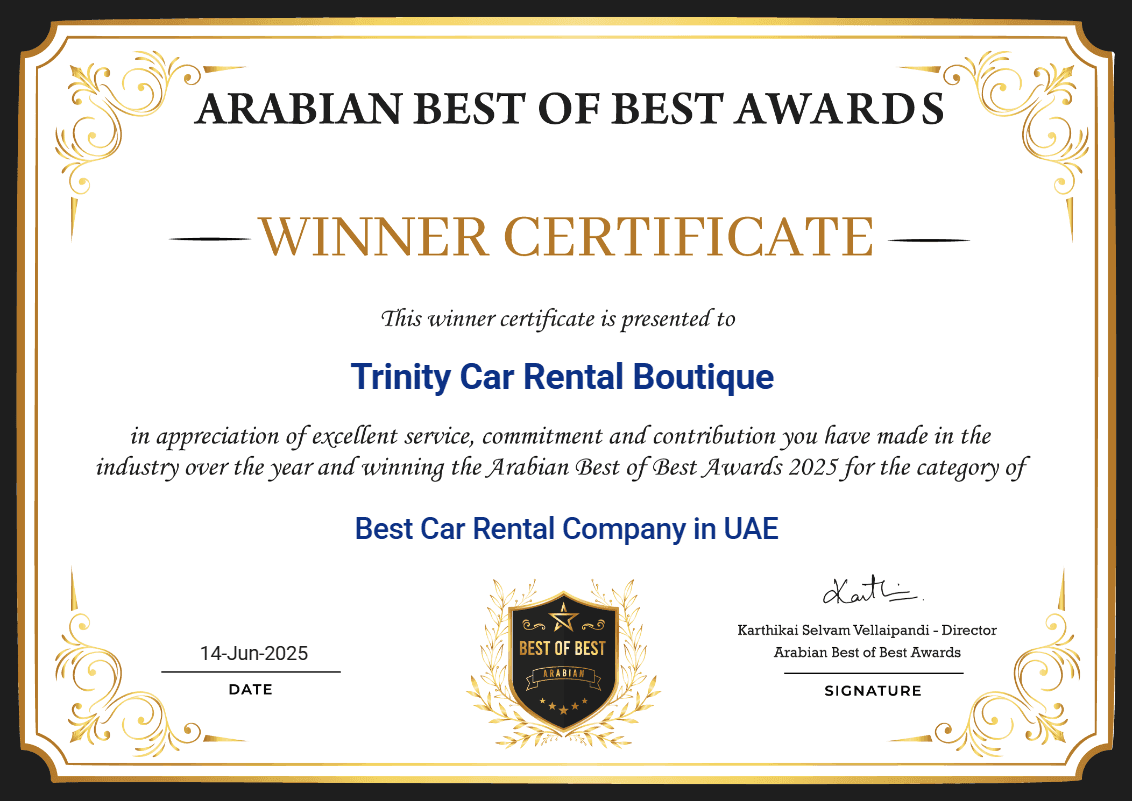 Trinity Rental Wins “Best Car Rental Company (UAE)” at Arabian Best of Best Awards
